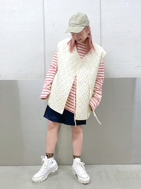 「w closet（ダブルクローゼット）のアイテム（帽子）」を使った、ヒムロさん（レディース・150cm）の春コーディネート