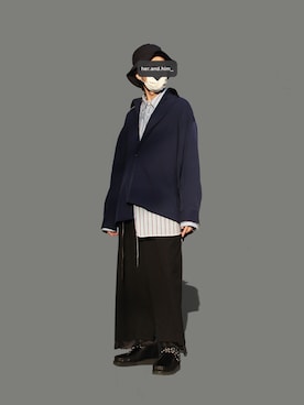 「ADER error（アーダーエラー）のアイテム（パンツ）」を使った、her and himさん（メンズ・178cm）の春コーディネート