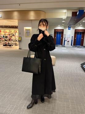 「ボウタイブラウス」｜「アイテム（ステンカラーコート）」を使った、きよみさん（レディース・158cm）の冬コーディネート