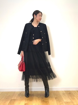 「パーティースタイル」｜「アイテム（ノーカラージャケット）」を使った、Takahashi.mさん（レディース・168cm）の秋コーディネート