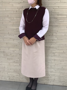 「アイテム（ベスト、パープル系）」を使った、BRICK HOUSE by Tokyo Shirts 東京駅一番街店さん（レディース・158cm）の秋コーディネート