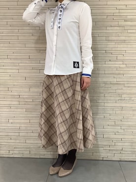 「アイテム（ビジネスシャツ）」を使った、BRICK HOUSE by Tokyo Shirts 東京駅一番街店さん（レディース・158cm）の冬コーディネート