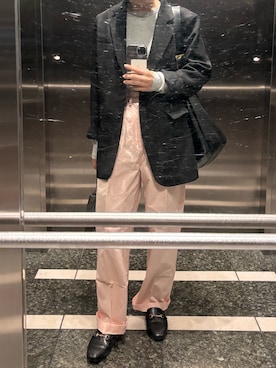 「GU（ジーユー）のアイテム（テーラードジャケット、ブラック系）」を使った、.さん（レディース・155cm）の春コーディネート