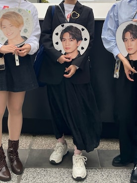 「GU（ジーユー）のアイテム（テーラードジャケット、ブラック系）」を使った、.さん（レディース・155cm）の春コーディネート