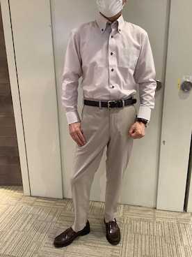 「アイテム（ビジネスシャツ、レッド系）」を使った、SHIRTS PLAZA 磐田ららぽーと店さん（メンズ・170cm）の夏コーディネート