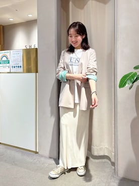 「SHENERY（シーナリー）のアイテム（ノーカラージャケット）」を使った、OIZUMI_157cmさん（レディース・157cm）の冬コーディネート