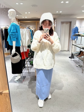 「ケーブルニット」｜「アイテム（ニットキャップ/ビーニー）」を使った、OIZUMI_157cmさん（レディース・157cm）の冬コーディネート