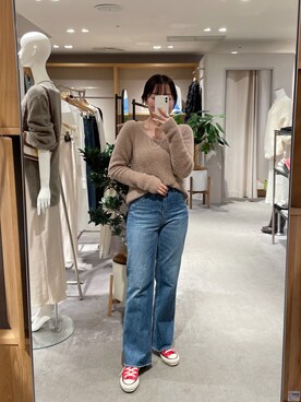 「SHENERY（シーナリー）のカットオフストレートデニムパンツ（デニムパンツ）」を使った、OIZUMI_157cmさん（レディース・157cm）の秋コーディネート