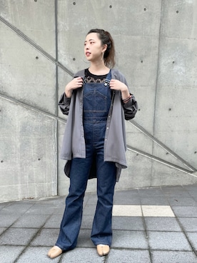 「フレアデニム」｜「アイテム（オールインワン・サロペット）」を使った、HAMAYAMA_160cmさん（レディース・160cm）の秋コーディネート