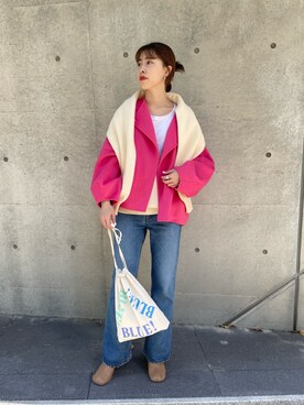 「アイテム（その他アウター、ピンク系）」を使った、HAMAYAMA_160cmさん（レディース・160cm）の秋コーディネート