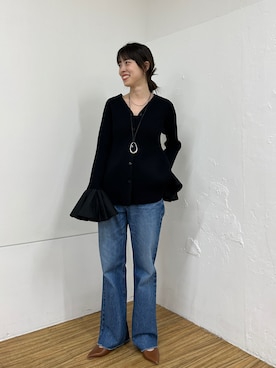 「SHENERY（シーナリー）のカットオフストレートデニムパンツ（デニムパンツ）」を使った、HAMAYAMA_160cmさん（レディース・160cm）の冬コーディネート