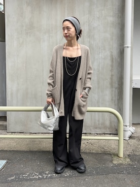 「ニットカーディガン」｜「アイテム（オールインワン・サロペット）」を使った、HAMAYAMA_160cmさん（レディース・160cm）の秋コーディネート