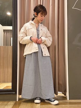 「ホワイトデニム」｜「アイテム（ブルゾン）」を使った、minoriさん（レディース・147cm）の春コーディネート