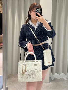 「OLIVE des OLIVE（オリーブデオリーブ）の【セットアップ対応/レース取り外し可】レース衿ショート丈テーラードジャケット（テーラードジャケット、ブルー系）」を使った、きらさん（レディース・164cm）の春コーディネート