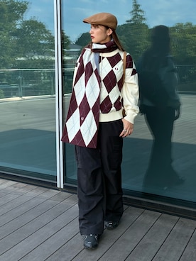 「アイテム（ハンチング/ベレー帽）」を使った、KANAKOさん（レディース・163cm）の秋コーディネート