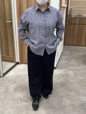 「TOKYO SHIRTS（トウキョウシャツ）の【Pitta Re:)】ふわっとガーゼシャツ ワイドシルエット 長袖 綿100% レディース カジュアルシャツ（シャツ/ブラウス、ブルー系）」を使った、TOKYO SHIRTS 成田イオンモール店さん（レディース・156cm）の春コーディネート