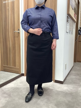 「TOKYO SHIRTS（トウキョウシャツ）の【超形態安定】 形態安定ノンアイロン ワイド 7分袖ビジネスワイシャツ（ビジネスシャツ、ブルー系）」を使った、TOKYO SHIRTS 成田イオンモール店さん（レディース・156cm）の夏コーディネート