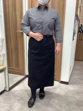 「TOKYO SHIRTS（トウキョウシャツ）の【透け防止】 形態安定ノンアイロン スキッパー 7分袖ビジネスワイシャツ（ビジネスシャツ、グレー系）」を使った、TOKYO SHIRTS 成田イオンモール店さん（レディース・156cm）の夏コーディネート