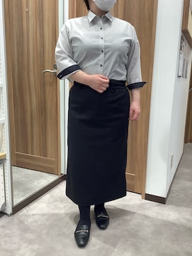 「TOKYO SHIRTS（トウキョウシャツ）の【超形態安定】 形態安定ノンアイロン レギュラー 7分袖ビジネスワイシャツ（ビジネスシャツ、グレー系）」を使った、TOKYO SHIRTS 成田イオンモール店さん（レディース・156cm）の夏コーディネート