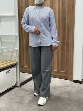 「TOKYO SHIRTS（トウキョウシャツ）の【吸水速乾】【COFREX】 衿ギャザー ブラウス 長袖 レディースデザインシャツ（シャツ/ブラウス、ブルー系）」を使った、TOKYO SHIRTS 成田イオンモール店さん（レディース・156cm）の秋コーディネート
