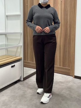 「TOKYO SHIRTS（トウキョウシャツ）のニット 配色衿付き プルオーバー 長袖 レディース（ニット/セーター、グレー系）」を使った、TOKYO SHIRTS 成田イオンモール店さん（レディース・156cm）の秋コーディネート