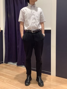 「TOKYO SHIRTS（トウキョウシャツ）の【吸水速乾】 形態安定ノンアイロン ボタンダウン 半袖ビジネスワイシャツ（ビジネスシャツ、レッド系）」を使った、BRICK HOUSE by Tokyo Shirts 武蔵村山イオンモール店さん（メンズ・168cm）の夏コーディネート
