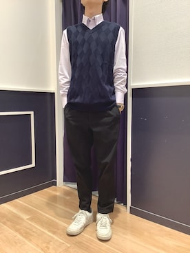 「BRICK HOUSE by TOKYO SHIRT（ブリックハウス）のダイヤ柄 ニットベスト（ベスト）」を使った、BRICK HOUSE by Tokyo Shirts 武蔵村山イオンモール店さん（メンズ・168cm）の秋コーディネート