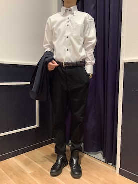 「アイテム（ビジネスシャツ）」を使った、BRICK HOUSE by Tokyo Shirts 武蔵村山イオンモール店さん（メンズ・168cm）の秋コーディネート