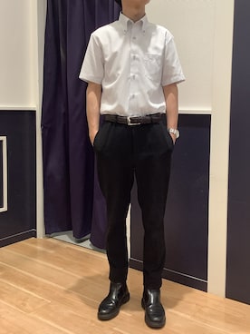 「TOKYO SHIRTS（トウキョウシャツ）の【超形態安定】 形態安定ノンアイロン ボタンダウン 半袖ビジネスワイシャツ（ビジネスシャツ、ブルー系）」を使った、BRICK HOUSE by Tokyo Shirts 武蔵村山イオンモール店さん（メンズ・168cm）の夏コーディネート