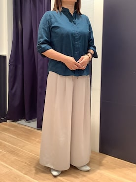 「TOKYO SHIRTS（トウキョウシャツ）の【Pitta Re:)】ふわっとガーゼシャツ レギュラーシルエット 七分袖 綿100% レディース カジュアルシャツ（シャツ/ブラウス、グリーン系）」を使った、BRICK HOUSE by Tokyo Shirts 武蔵村山イオンモール店さん（メンズ・168cm）の夏コーディネート