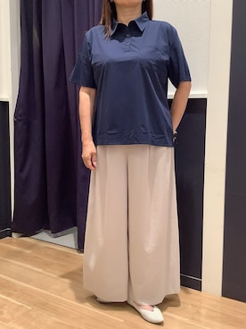 「TOKYO SHIRTS（トウキョウシャツ）の半袖ポロシャツ レディース（ビジネスシャツ、ブルー系）」を使った、BRICK HOUSE by Tokyo Shirts 武蔵村山イオンモール店さん（メンズ・168cm）の夏コーディネート