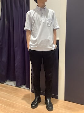 「TOKYO SHIRTS（トウキョウシャツ）のビズポロ コンフォートドライ 半袖ポロシャツ（ポロシャツ、ブルー系）」を使った、BRICK HOUSE by Tokyo Shirts 武蔵村山イオンモール店さん（メンズ・168cm）の夏コーディネート