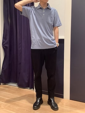 「TOKYO SHIRTS（トウキョウシャツ）のWカラー フラワープリント ポロシャツ（ポロシャツ、ブルー系）」を使った、BRICK HOUSE by Tokyo Shirts 武蔵村山イオンモール店さん（メンズ・168cm）の夏コーディネート