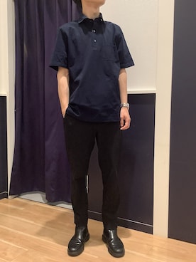 「TOKYO SHIRTS（トウキョウシャツ）のビズポロ クールタッチコットン 綿100% 半袖ポロシャツ（ポロシャツ、ブルー系）」を使った、BRICK HOUSE by Tokyo Shirts 武蔵村山イオンモール店さん（メンズ・168cm）の夏コーディネート