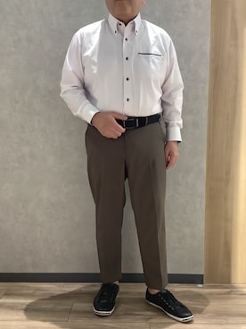 「アイテム（ビジネスシャツ、パープル系）」を使った、BRICK HOUSE by Tokyo Shirts 大日イオンモール店さん（メンズ・169cm）の秋コーディネート