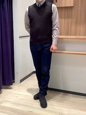 「TOKYO SHIRTS（トウキョウシャツ）のブリティッシュニットベスト（ベスト）」を使った、BRICK HOUSE by Tokyo Shirts 大日イオンモール店さん（メンズ・180cm）の秋コーディネート