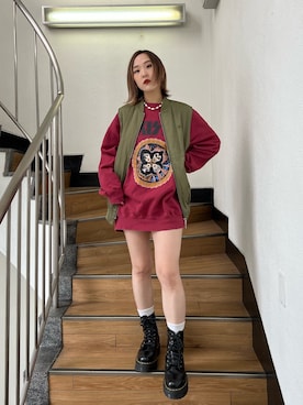 「jouetie（ジュエティ）のアイテム（MA-1）」を使った、MAYUさん（レディース・154cm）の冬コーディネート