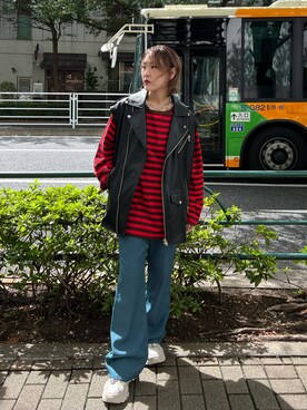 「jouetie（ジュエティ）のアイテム（ライダースジャケット）」を使った、MAYUさん（レディース・154cm）の秋コーディネート
