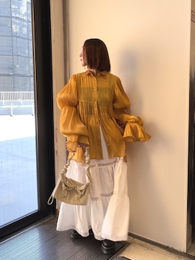 「とろみシャツ」｜MAYUさん（レディース・154cm）の春コーディネート