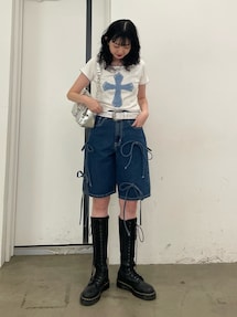 ジュエティ jouetie クロスレースドッキングTシャツ （ブラック