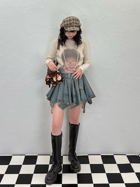 「アイテム（キャスケット）」を使った、MIYUさん（レディース・168cm）の夏コーディネート