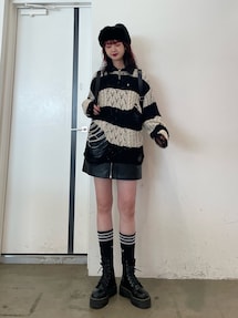 新品✨ PARTY フロントZIP配色ミニワンピース LIP SERVICE（リップサービス）｜ フロントZIPバイカラーニット