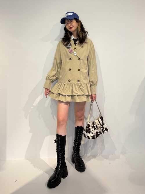 セール】ストレッチレースアップロングブーツ 厚底 靴 秋服（ブーツ