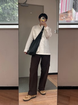 「russet（ラシット）のレザーホーボーバッグ L（ショルダーバッグ、ブラック系）」を使った、oshimaanさん（レディース・158cm）の夏コーディネート