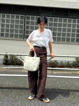 「russet（ラシット）の【撥水】《WEB限定》コーデュラナイロン2WAYトートバッグ（トートバッグ、グレー系）」を使った、oshimaanさん（レディース・158cm）の夏コーディネート