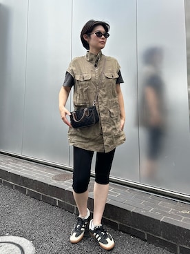 「russet（ラシット）のナイロンジャガード2WAYミニショルダーバッグ（ショルダーバッグ、ブラック系）」を使った、oshimaanさん（レディース・158cm）の夏コーディネート