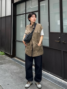 「russet（ラシット）の【名品】ソフトレザーラウンドショルダーバッグ(CE-1326)（ショルダーバッグ、ブラック系）」を使った、oshimaanさん（レディース・158cm）の夏コーディネート