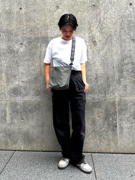 「russet（ラシット）のコーデュラナイロン2WAYシンプルショルダーバッグ（ショルダーバッグ、グレー系）」を使った、oshimaanさん（レディース・158cm）の夏コーディネート