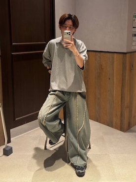 「RAGEBLUE（レイジブルー）のARCH FRINGE DENIM BARREL BUGGY PANTS/アーチフリンジデニムバレルバギーパンツ（デニムパンツ、ブルー系）」を使った、25a99さん（メンズ）の夏コーディネート