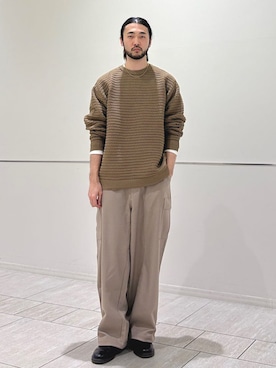 「SHIPS Colors（シップス カラーズ）のSHIPS Colors:シルケット コットン クルーネック ロンT（Tシャツ/カットソー、ホワイト系）」を使った、室川さん（メンズ・178cm）の春コーディネート